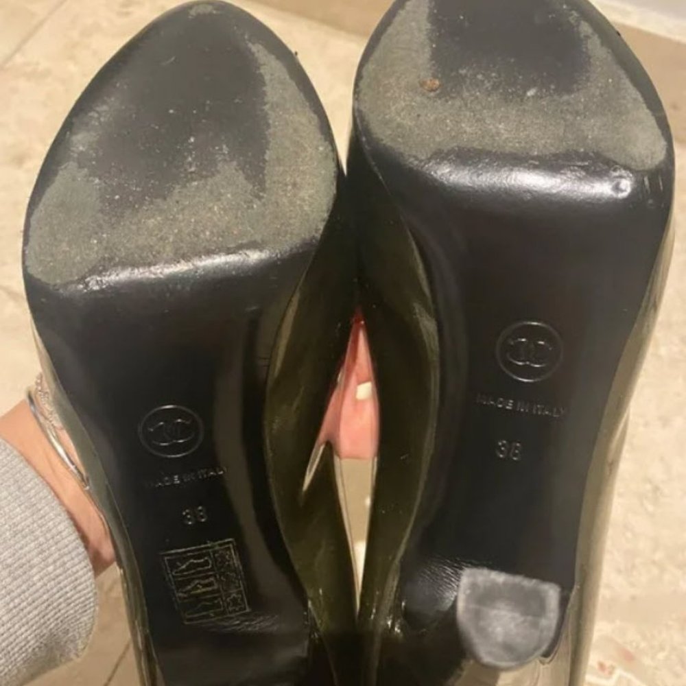 Chanel closed toe patent leather chunky heel size Olive Green Size 38 - Picture 7 of 7